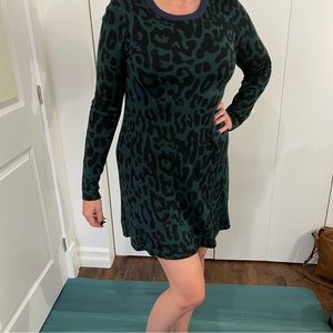 John + Jenn green, navy and black leopard print sweater dress